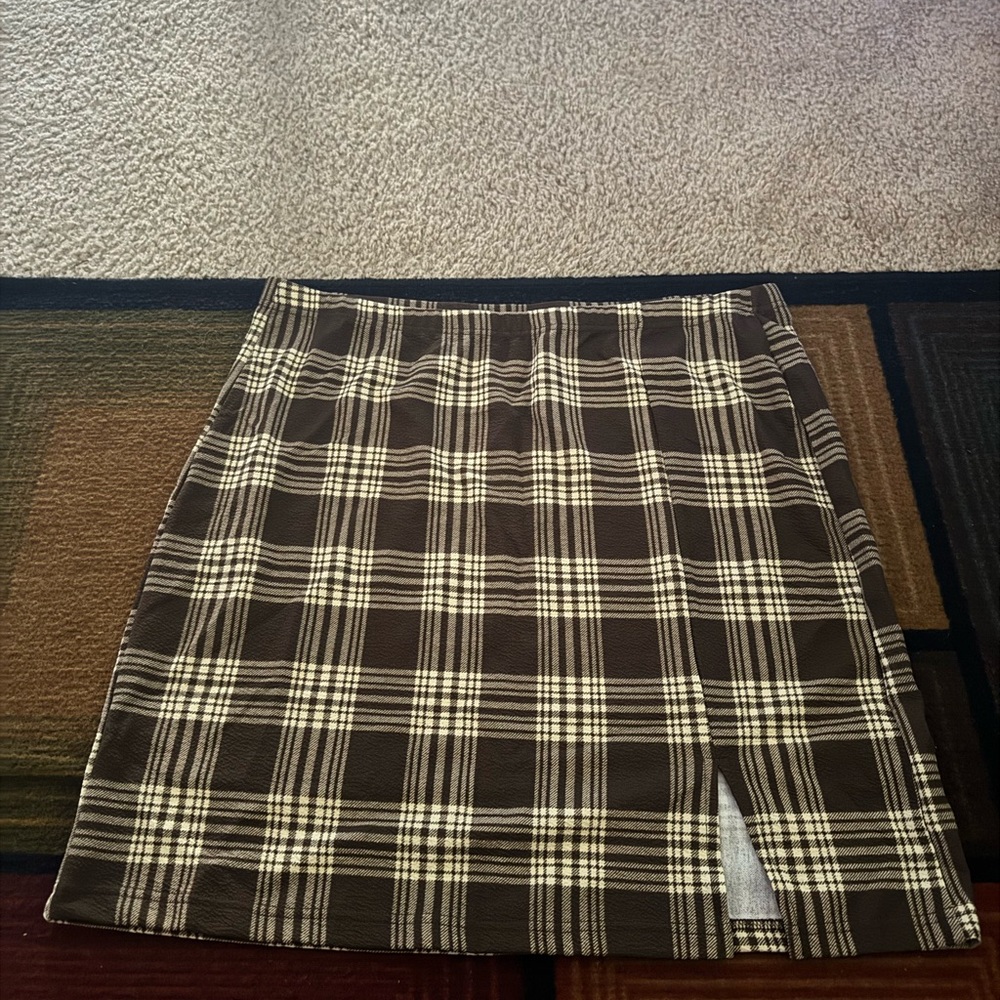 SHEIN Brown and Cream Plaid Mini Skirt